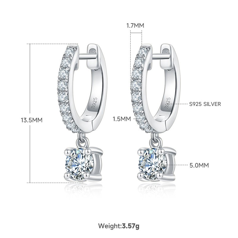 3g S925 Sterling Silver Moissanite Dangle Hoop Earrings  5mm Drop With Pave Hoop & GRA Certificate, Platinum Plated Jewelry Gift Box Set For Women