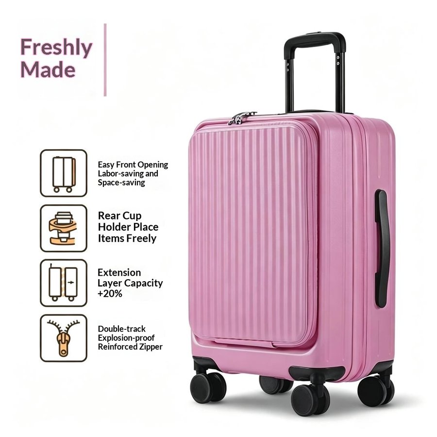 Dried Rose--New Side-Opening Expandable 20-Inch Carry-On Rolling Suitcase 26-Lock Travel Luggage 24-Large Capacity Leather Bag For Men And Women