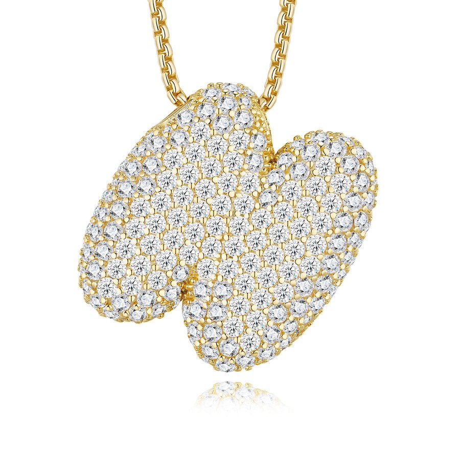 14.36g S925 Gold Plated Bubble Letter Initial Necklace For Women  D Color VVS1 Moissanite Pendant With GRA Certificate, Heavy Solid Personalized Jewelry Gift Box Set A-Z