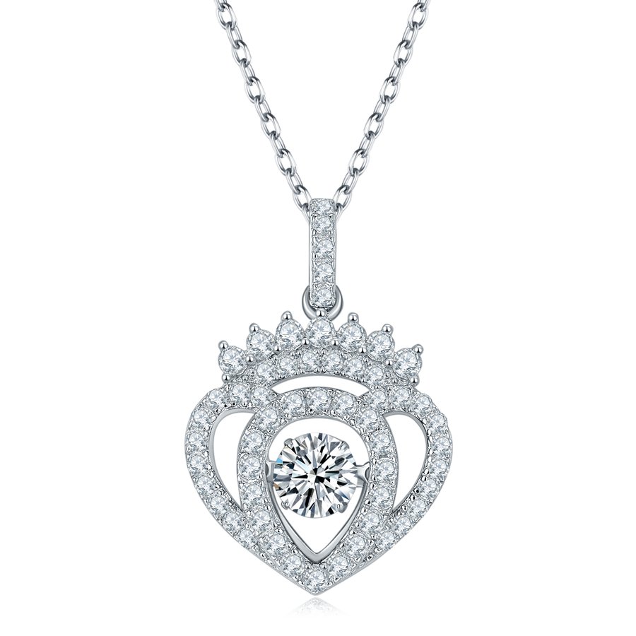 S925 Sterling Silver 0.5ct D Color VVS1 Moissanite Heart Crown Pendant Necklace 45cm Platinum Plated GRA Certified Gift Box