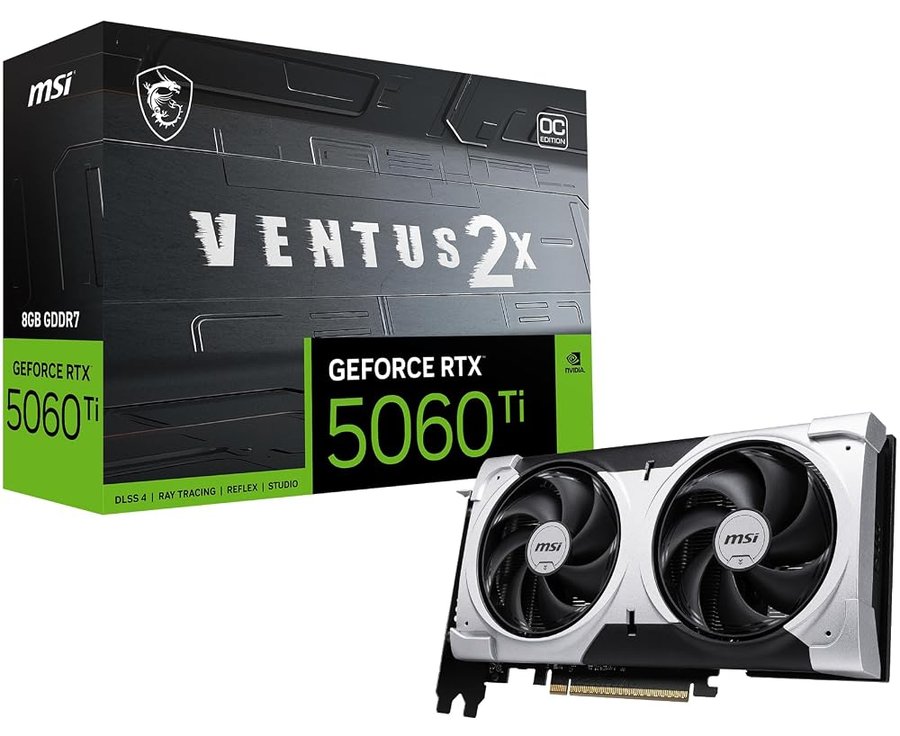 MSI Gaming RTX 5060 Ti 8G Ventus 2X OC Plus - Scheda grafica (8 GB GDDR7, TBA-bit, prestazioni estreme: 2617 MHz, DisplayPort x3 2.1a, HDMI 2.1b, architettura NVIDIA Blackwell)