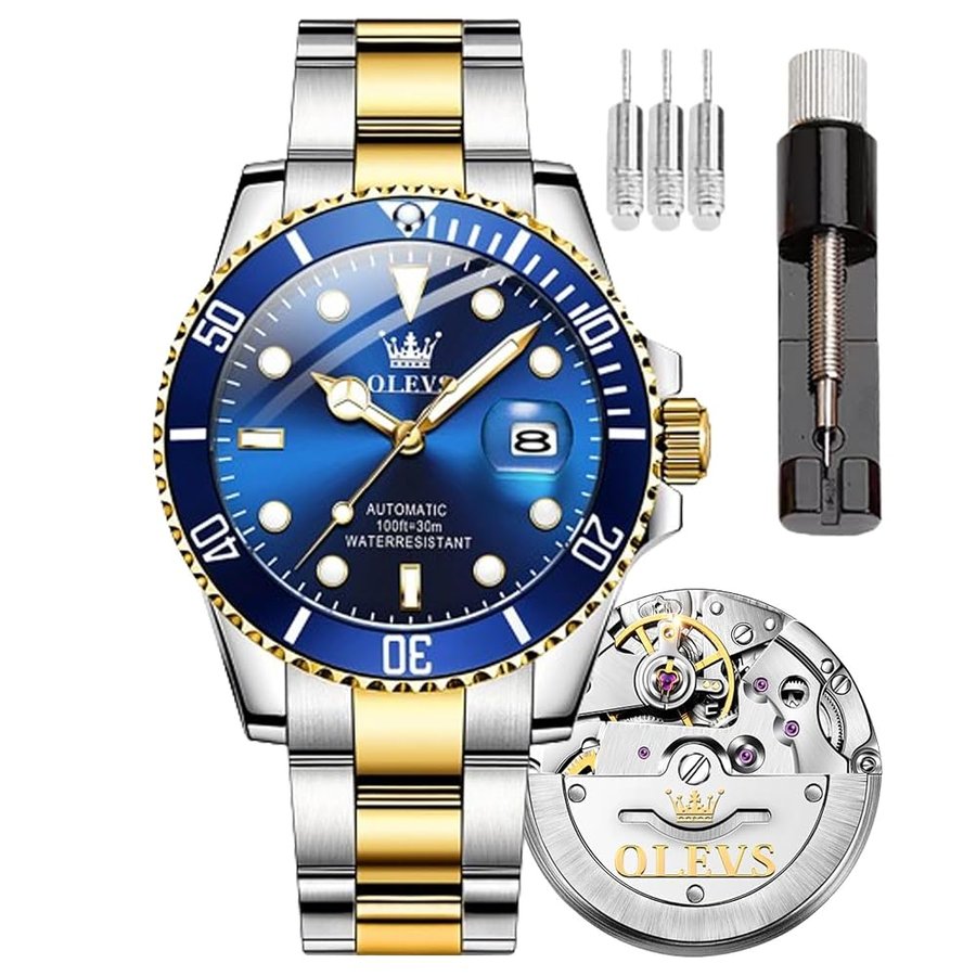 Orologio da uomo con grande quadrante e data, impermeabile, meccanico, in acciaio inossidabile, completamente automatico