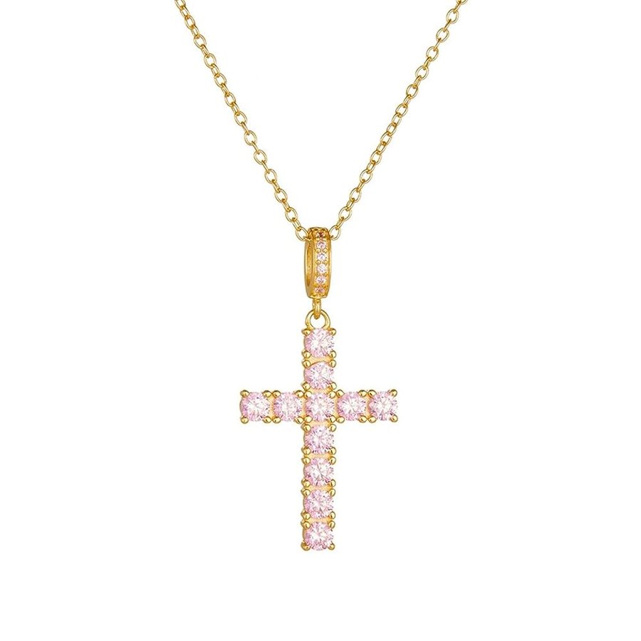 Collana Oro 9K / 14K / 18K 750 con Ciondolo Donna, Croce con Cristallo, Donna Catena Collana Oro