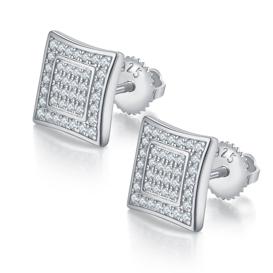 S925 Sterling Silver 76pcs D Color VVS1 Moissanite Square Stud Earrings 10mm Screw Back Hypoallergenic GRA Certified Gift Box