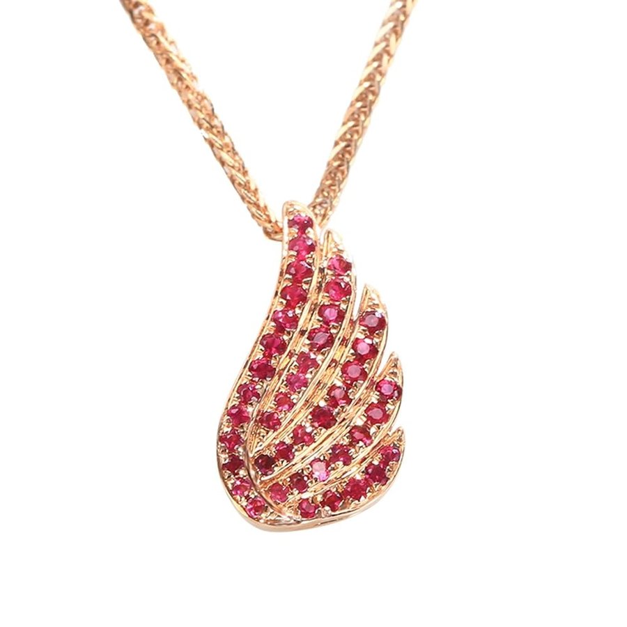 Collana da donna in oro giallo 18 carati 750, realizzata in laboratorio, catena di rubino rosso, con ali statement, collana etnica in oro giallo 750 con moissanite, lunghezza 45 cm, Oro giallo