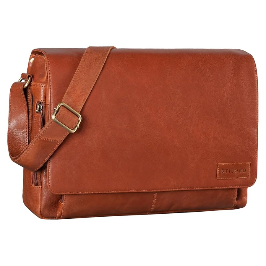 STILORD "Rick" Borsa Vintage a tracolla in pelle da uomo & donna Porta documenti PC 15.6" Messenger per Università e Ufficio vera pelle Colore:cognac - marrone chiaro