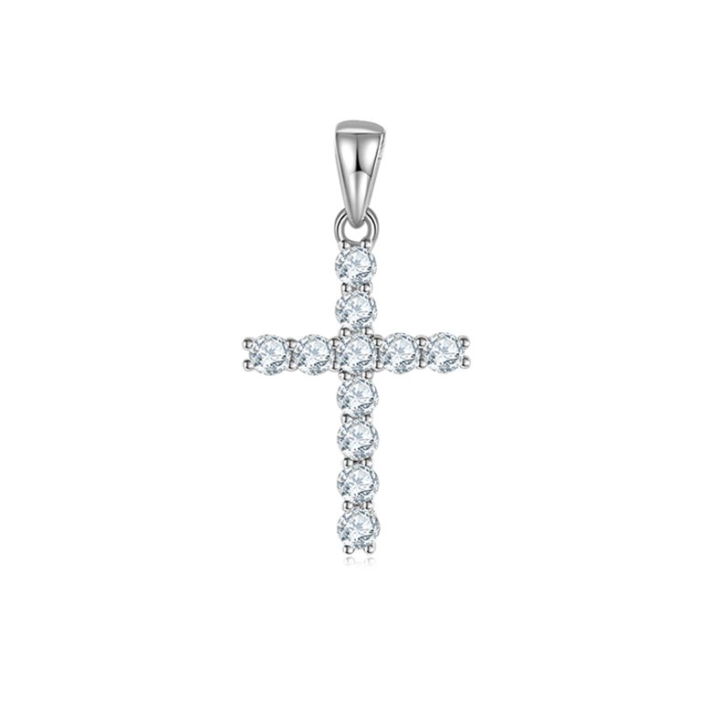 S925 Sterling Silver D Color VVS1 Moissanite Cross Pendant No Chain 1.6g Platinum Plated GRA Certified Gift Box