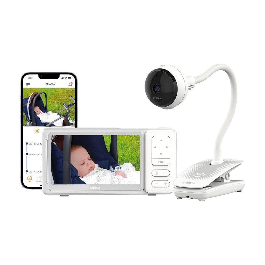 CHILLAX - Baby monitor Video Giraffe Clip portatile - LCD HD 5'' - Camera wireless Full HD 1080p - Asta flessibile - Visione notturna - WalkieTalkie - WiFi On/Off - Allarme suono e movimento - App