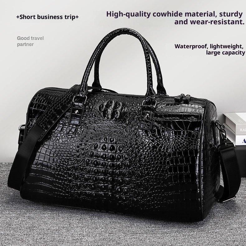 Crocodile-pattern Genuine Leather Textured Shoulder Crossbody Bag