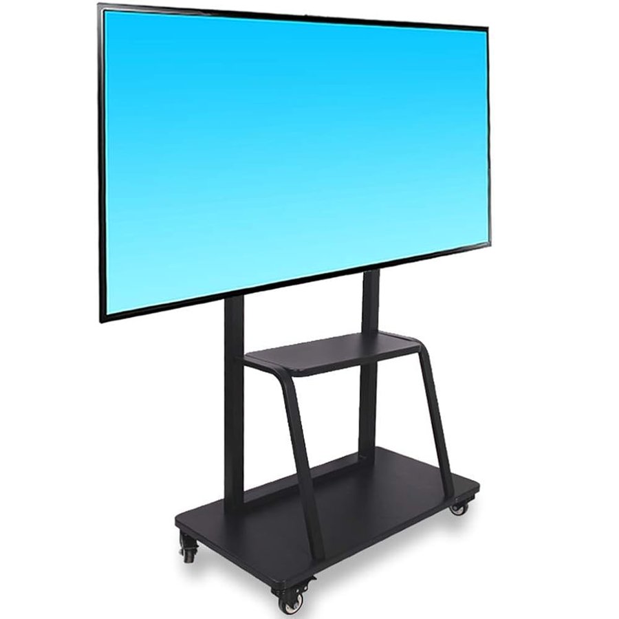 Carrello TV mobile, supporto da pavimento universale con ripiani per schermi OLED LCD LED curvi a schermo piatto da 55" - 75 pollici per uffici, soggiorno