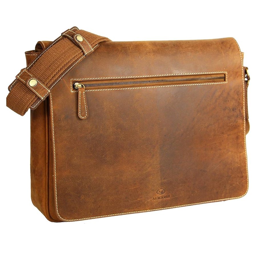 ALMADIH Borsa in pelle di vaccetta JANNE marrone Cartella professionale multiscomparti da lavoro Porta documenti PC portatili a spalla tracolla Bandoliera a mano Borsone sacca da viaggio