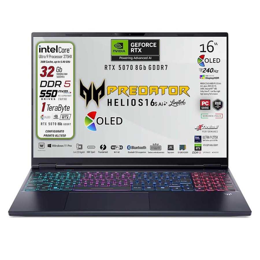 Acer Predator Helios Neo 16s Ai Notebook Gaming Limited Edition, Oled 240Hz
