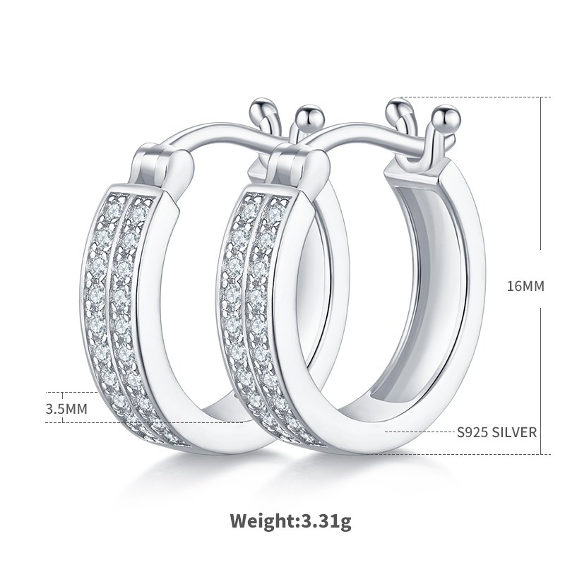 3.3g S925 Sterling Silver Double Row Moissanite Hoop Earrings 16mm  Platinum Plated Hinged Hoops With GRA Certificate, Jewelry Gift Box Set For Women