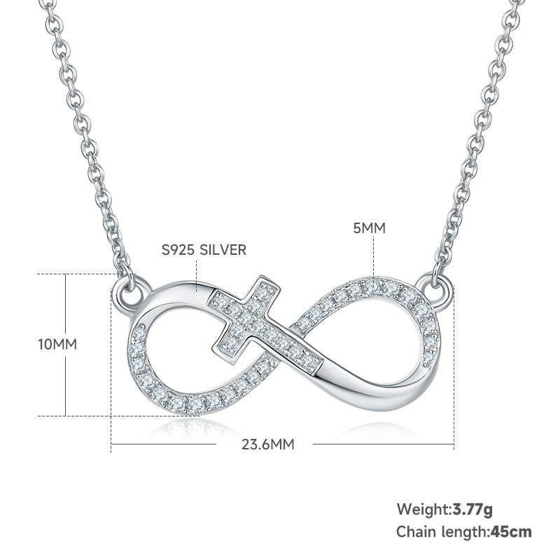 S925 Sterling Silver 3.7g 45cm Infinity Cross Necklace  36 Stone Moissanite Pendant With GRA, Platinum Plated Christian Jewelry Gift Box Set For Women