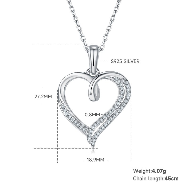 4g S925 Sterling Silver 49 Stones Moissanite Heart Necklace 45cm  Asymmetric Double Row Pendant With GRA Certificate, Platinum Plated Romantic Jewelry Gift Box Set For Women