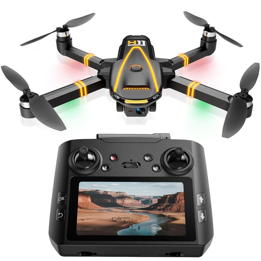 GPS Mini Drone con Telecamera 4k Professionale per Bambini Principianti,Drone FPV con Schermo HD da 4,5" adulti,2 Batterie, con Funzioni di Seguimento,Trasmissione in Remoto e Ritorno Automatico,C0