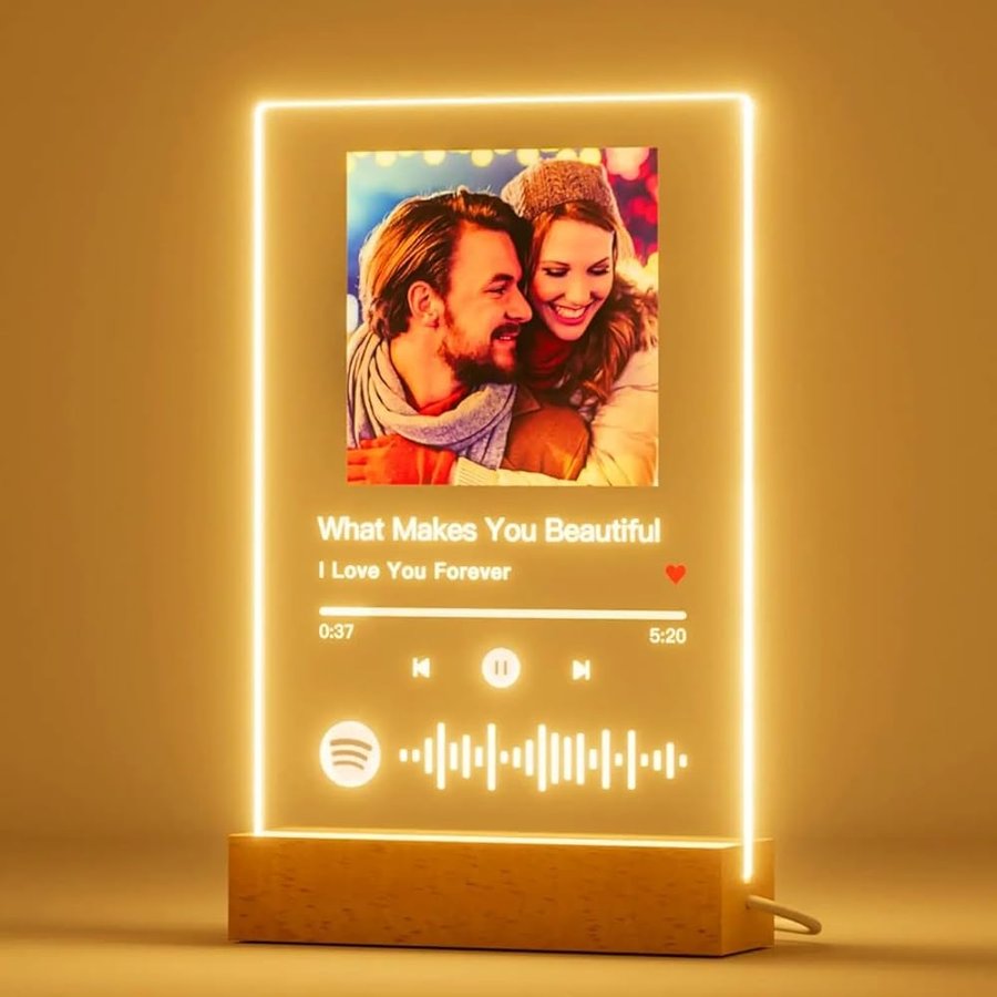Tavola in acrilico con foto personalizzata, biglietto regalo Spotify, targa Spotify, regalo di compleanno, lampada 3D, placca musicale Spotify (versione B)