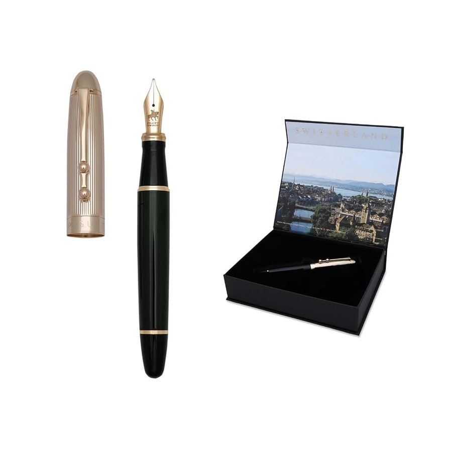 Piguet Genève – Penna Stilografica e Rollerball di Lusso ed Ergonomica – Sigma – Pennino M, Finiture Dorate – Confezione Regalo con Ricarica Universale e Convertitore (Penna stilografica, I'Doré)