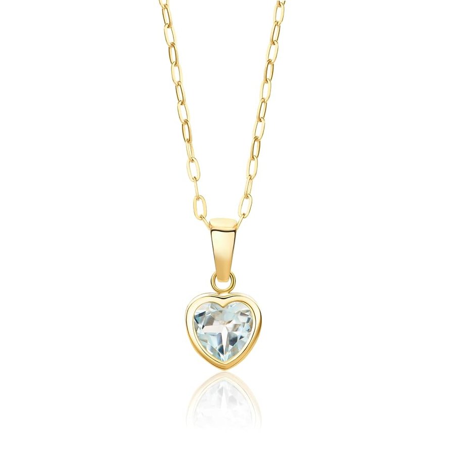 Collana Donna Cuore Topazio Blu Oro Giallo 9 Kt / 375 con Catena, Catenina Cm 45