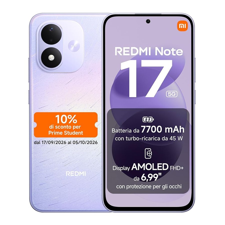REDMI Note 17 5G, Smartphone 8+256GB, Celestial Purple, Batteria da 7700mAh | Snapdragon® 4 Gen 4, Ricarica Turbo 45W, Display AMOLED FHD+ 6,99" Protezione Occhi, Xiaomi HyperOS, IP65, Fotocamera 50MP