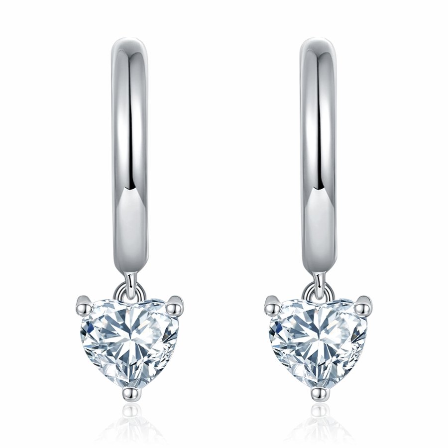 S925 Sterling Silver 5x5mm Heart Shaped Moissanite Hoop Earrings  Platinum Plated Dangle Earrings With GRA Certificate Romantic Jewelry Gift Box Set For Women