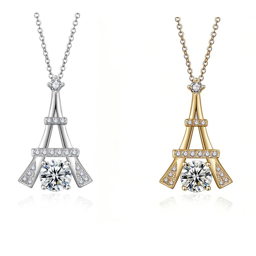S925 Sterling Silver 1ct D Color VVS1 Moissanite Eiffel Tower Necklace 45cm Platinum Gold Plated GRA Certified Gift Box