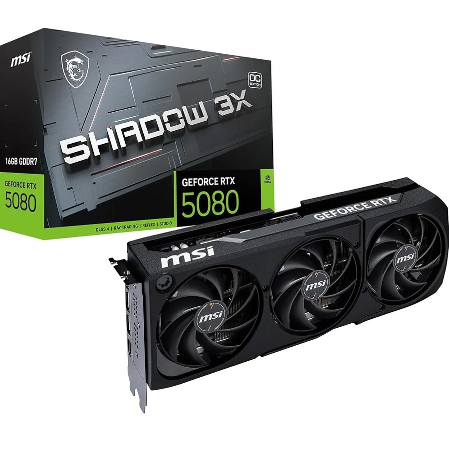 msi GeForce RTX 5080 16G SHADOW 3X OC Scheda Grafica - GPU RTX 5080, 16GB GDDR7 (30Gbps/256-bit), PCIe 5.0 - Design a tripla ventola (3 x TORX FAN 5.0) - HDMI 2.1b, DisplayPort 2.1b
