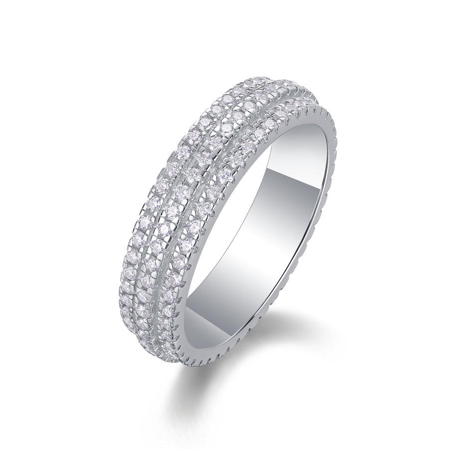 S925 Silver 4.0g Platinum Plated Moissanite Ring, 5.0mm 140pcs D VVS1 Pave Band, GRA Certified US 5-9