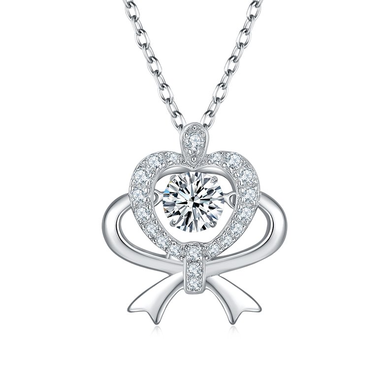S925 Sterling Silver 0.5ct D Color VVS1 Moissanite Heart Bow Pendant Necklace 45cm Platinum Plated GRA Certified Gift Box