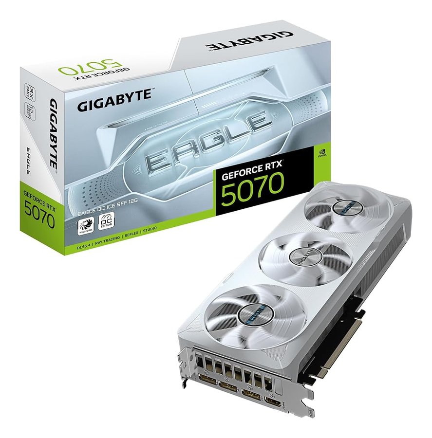 Gigabyte GeForce RTX 5070 EAGLE OC ICE SFF 12G Scheda Grafica - 12GB GDDR7, 192 bit, PCI-E 5.0, 2587 MHz Core Clock, 3 x DP 2.1a, 1 x HDMI 2.1b, NVIDIA DLSS 4, GV-N5070EAGLEOC ICE-12GD