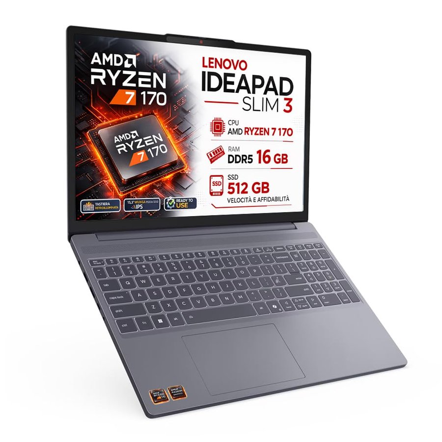 Lenovo Notebook Ryzen 7 170,8 Core 15,3" WUXGA FHD+, Gar. Italia, 1,59Kg