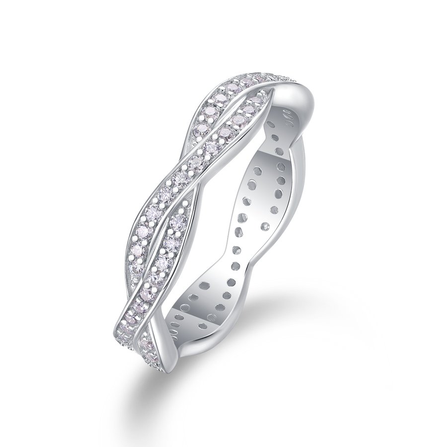 S925 Silver 3.2g Platinum Plated Moissanite Ring, 4.36mm Twisted Pave Band, GRA Certified US 5-9