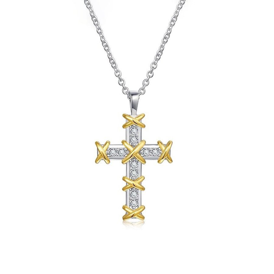 S925 Silver Two-Tone Cross Moissanite Necklace 43cm Pave X-Wrap D Color VVS1 GRA Certified Gift Box