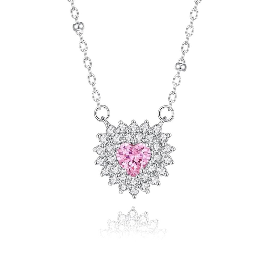Collana da donna in oro bianco 18 carati 750, ciondolo a forma di cuore, PT950, platino, 45 cm