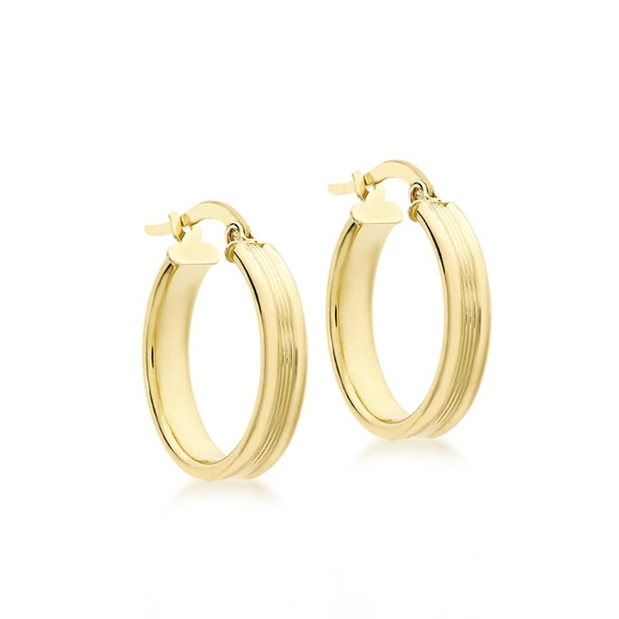 Orecchini creoli rigati 20 mm da donna in oro giallo 9 ct
