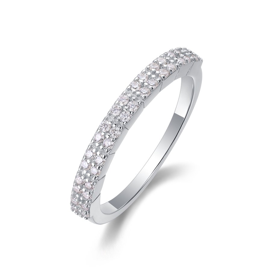 S925 Silver 2.1g Platinum Plated Moissanite Ring, 2.6mm 36pcs D VVS1 Half Eternity Band, GRA Certified US 5-9