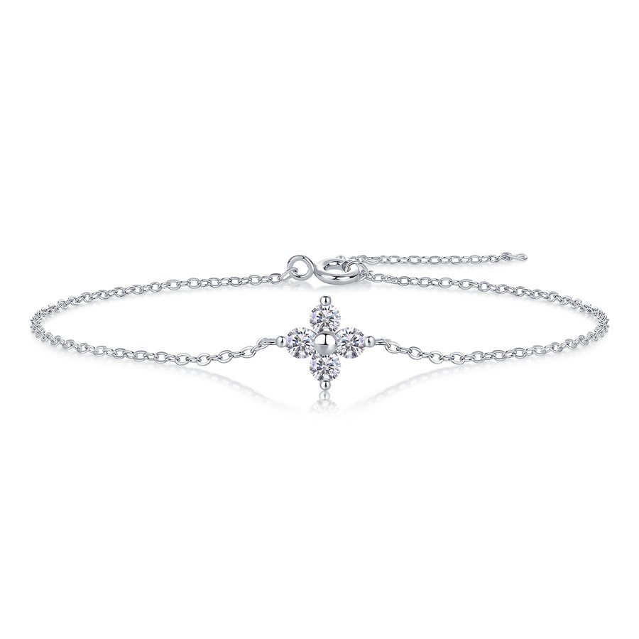 S925 Silver 1.6g Cross Moissanite Bracelet, 4x3mm D VVS1, 16&5cm Adjustable, GRA Certified