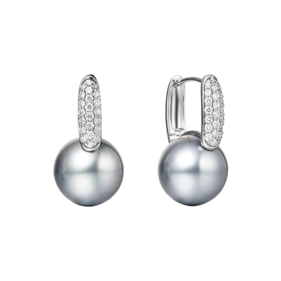Orecchini da donna in oro bianco, piccoli orecchini pendenti grigio perla diamante 0,3 carati con diamante