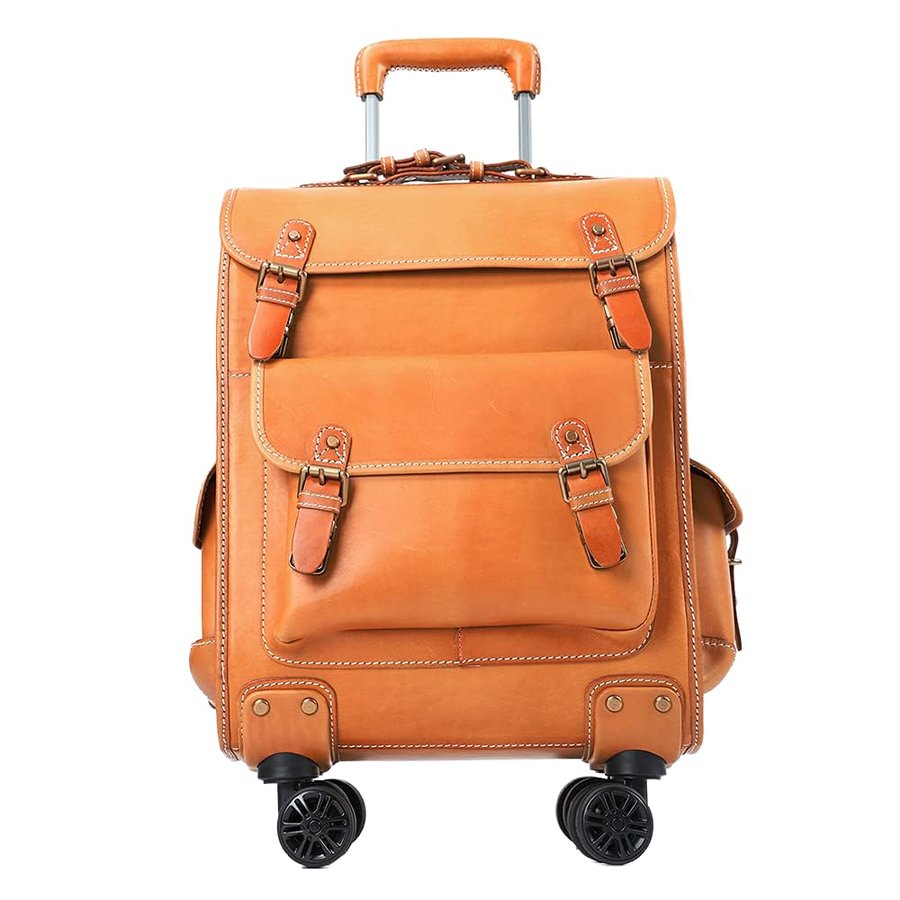 Custodia trolley portatile, ruota universale portatile multifunzionale valigia business vintage in pelle valigia 23 pollici, Arancione,