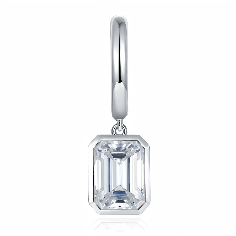S925 Sterling Silver Emerald Cut Moissanite Dangle Earrings  6x8mm Huggie Hoop Drop Earrings Platinum Plated Jewelry Gift Box Set