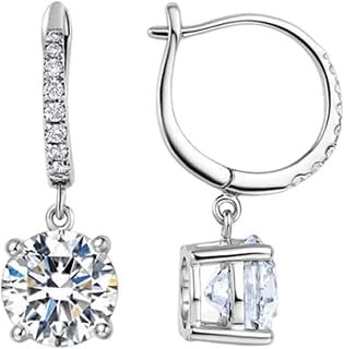 Orecchini da donna in oro bianco, orecchini pendenti diamante 1.4 carati rotondo genuino gioielli