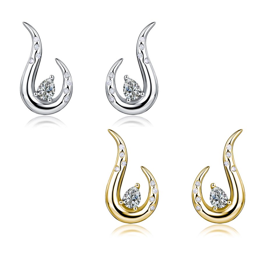 S925 Sterling Silver Wave Drop Earrings, 3x4mm Pear Cut D-VVS1 Moissanite, Platinum Plated Minimalist Studs With Elegant Gift Box