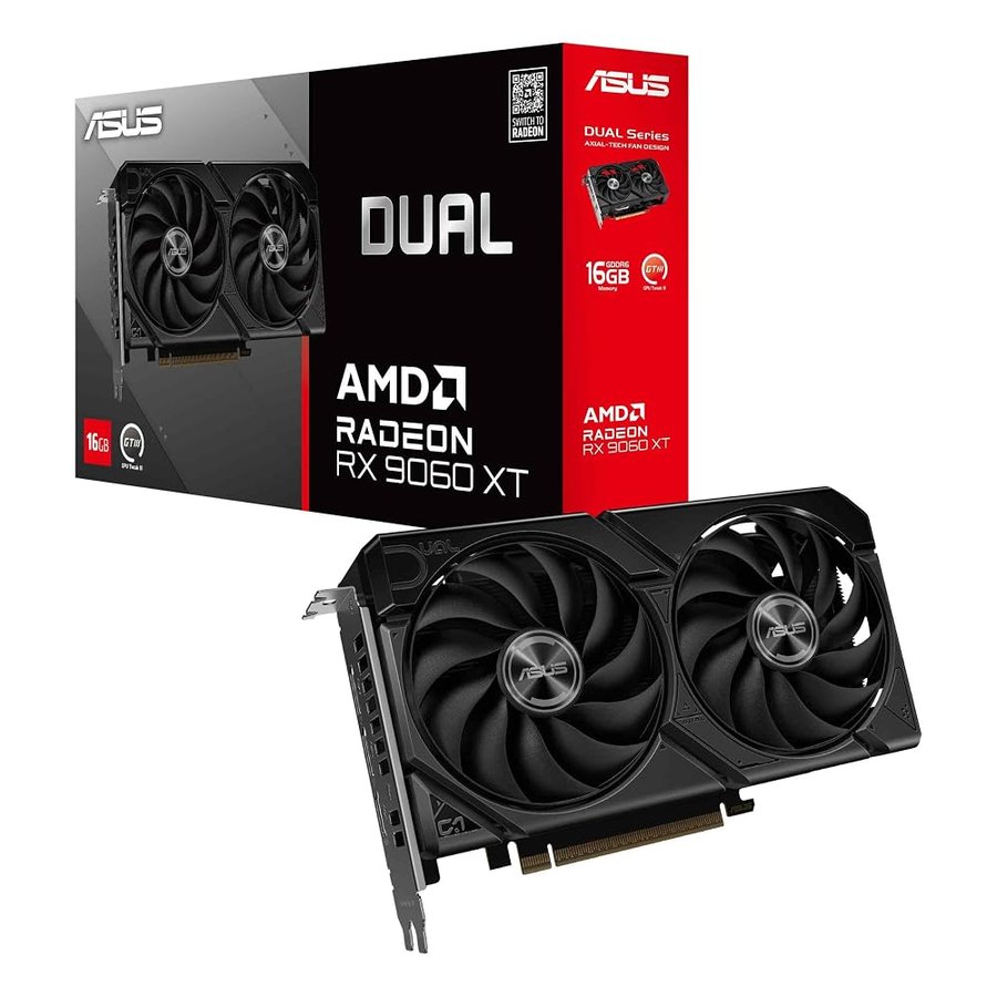 ASUS Scheda grafica Dual Radeon RX 9060 XT 16 GB GDDR6 (PCIe 5.0, HDMI 2.1b, DisplayPort 2.1a, design a slot 2.5, design della ventola Axial-tech, tecnologia 0dB e altro)