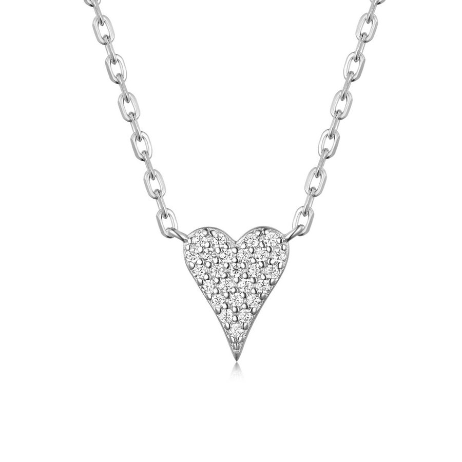 S925 Silver 2.4g Platinum Plated Heart Moissanite Necklace, 25 Pave Set 0.006CT D VVS1 Stones, GRA Certified 45cm Chain