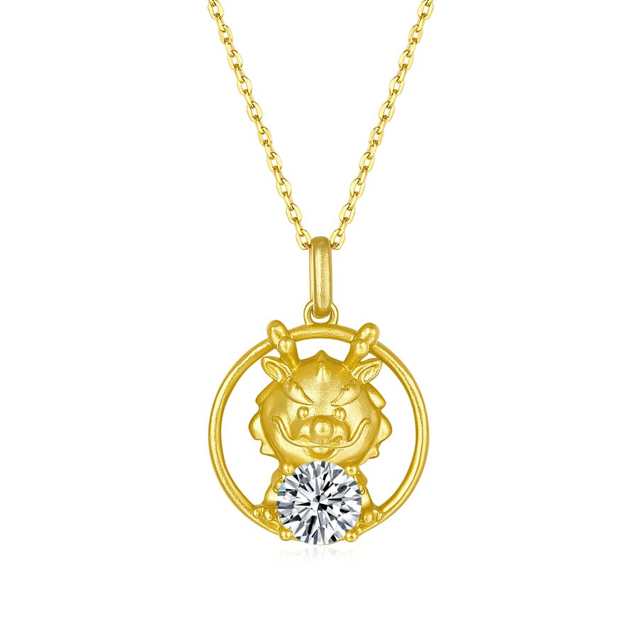 S925 Sterling Silver Gold Plated 1ct D Color VVS1 Moissanite Dragon Necklace 4.7g Chinese Zodiac Benmingnian Gift GRA Certified Gift Box