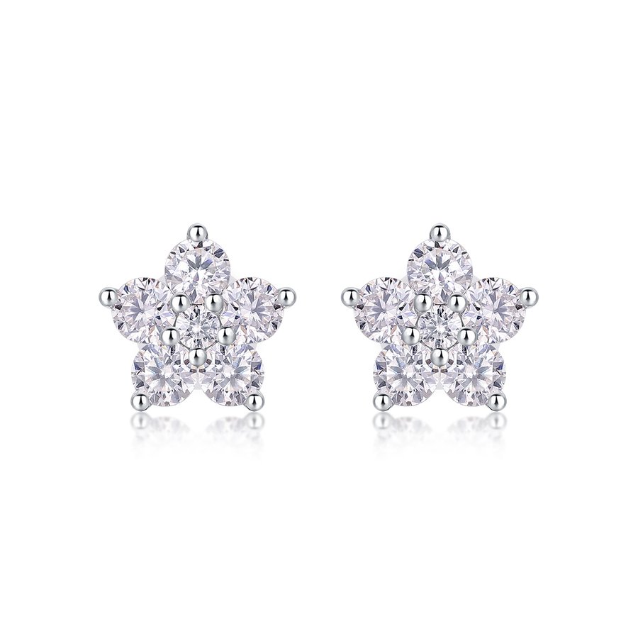 S925 Sterling Silver Flower Stud Earrings, D-VVS1 Moissanite Cluster, 1.4g Lightweight With Silicone Backs, Gift Box