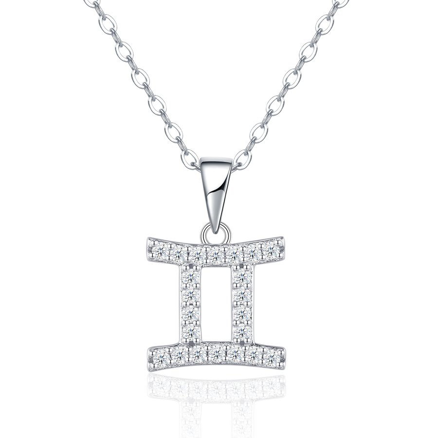 S925 Sterling Silver Gemini Necklace For Women  D Color VVS1 Moissanite Zodiac Pendant, 3.4g Platinum Plated Astrology Jewelry With GRA Certificate, Perfect Birthday & Anniversary Gift Box Set For He