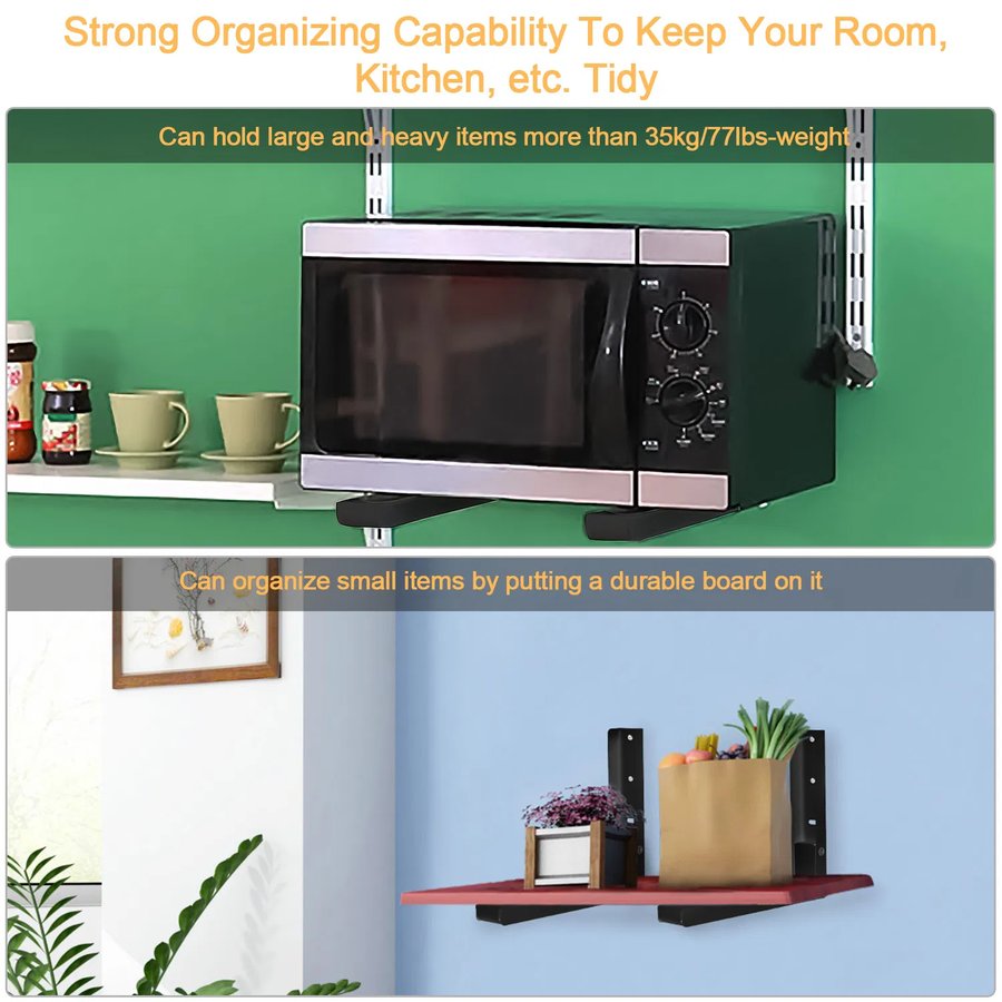 Multi-Functional L-Shape Wall Mount Bracket, Adjustable Retractable Microwave Shelf, Heavy-Duty Anti-Rust Steel Storage Rack for Indoor & Outdoor Use