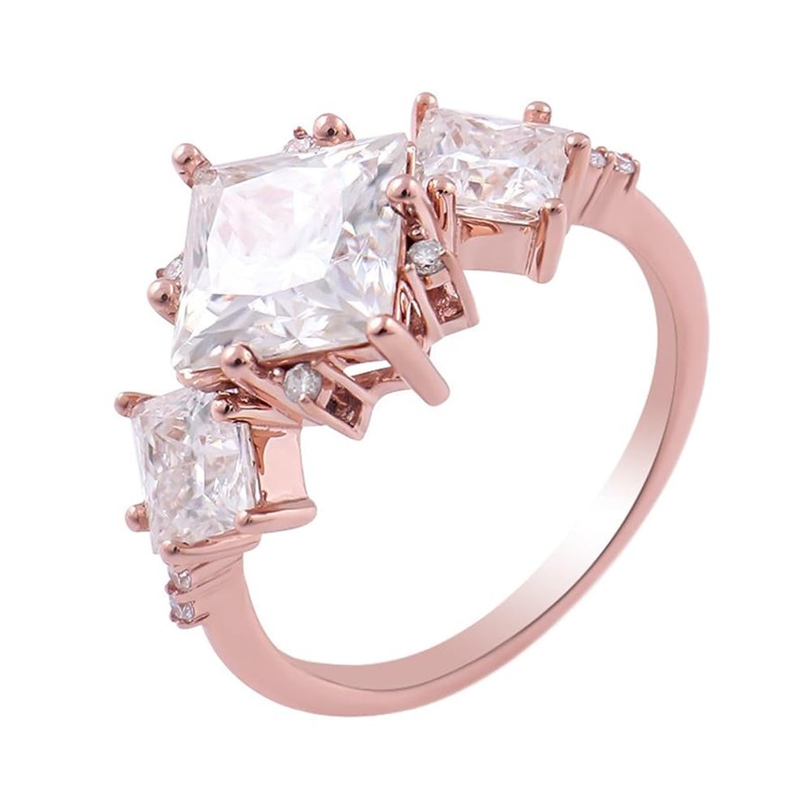 Anelli per Donna Oro Rosa 14K/18K Moissanite Quadrata di Lusso Anello Anniversario Gioielli Taglia 7-27
