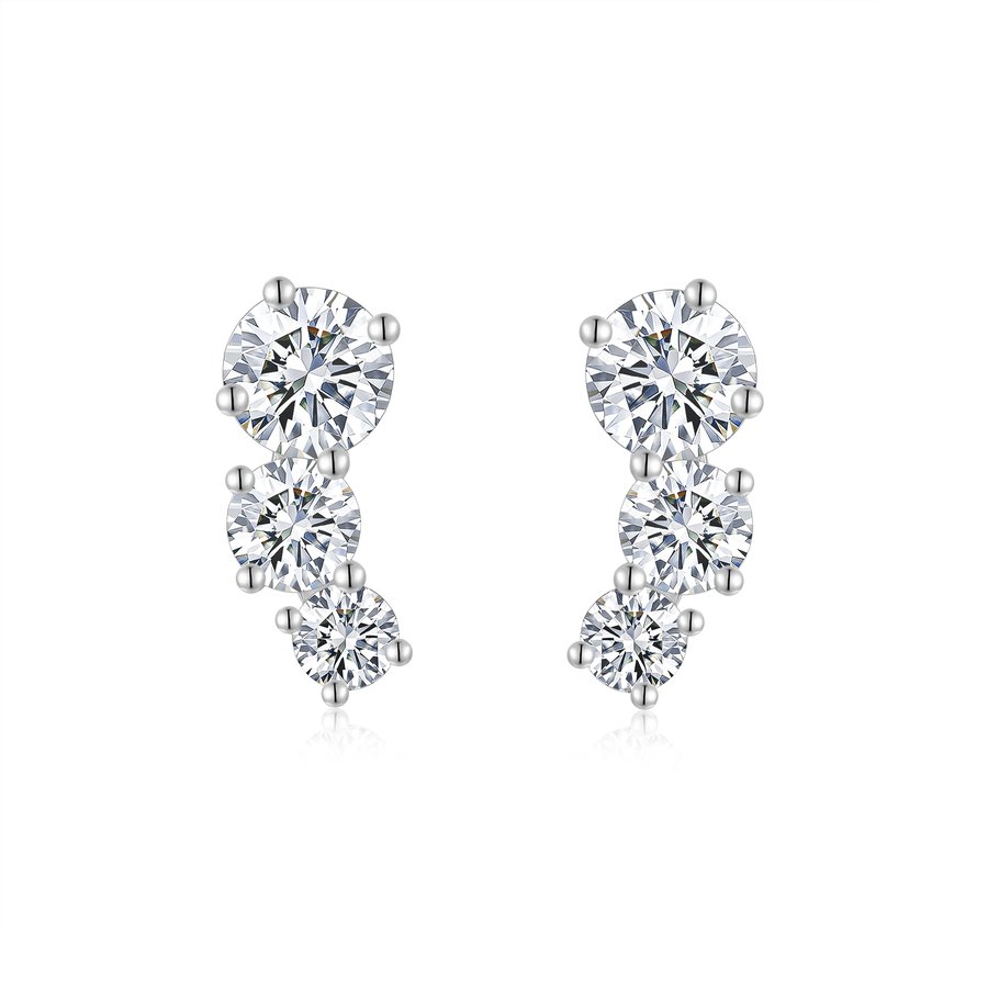 S925 Sterling Silver 3-Stone Graduated Stud Earrings, 1ct D-VVS1 Moissanite Journey Earrings, Platinum Plated 2.5g With GRA Certificate Gift Box